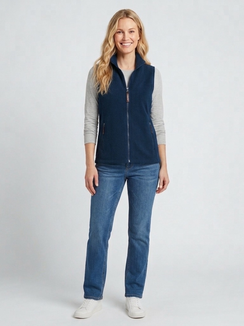 L.L.Bean Women's Navy Fleece Vest Medium Full Zip Outdoor Layering